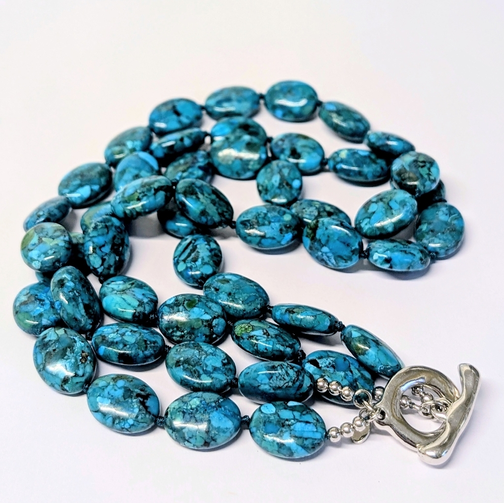 925 Sterling Silver Turquoise Double Strand Necklace